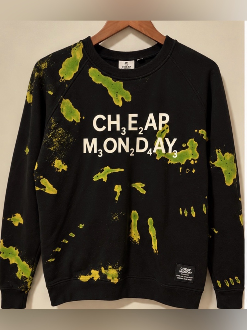 Cheap Monday Black Crewneck with Neon Green Acid Wash